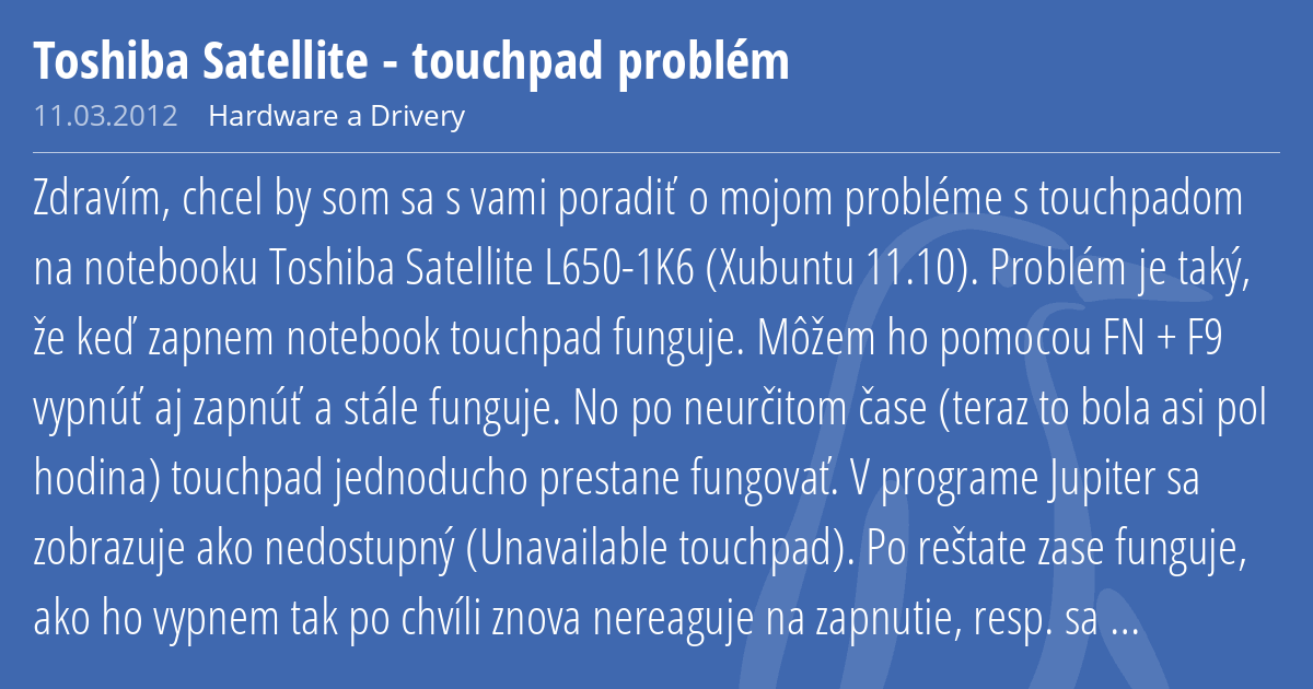 Toshiba Satellite touchpad problém