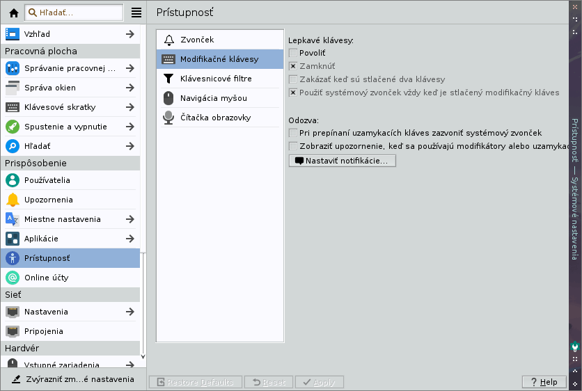 Sticky keys v prostredí KDE